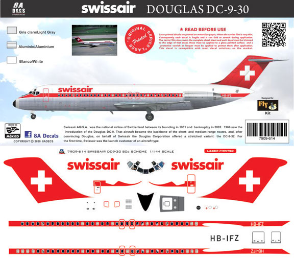 8A-614-Swissair-DC-9-30-Instructions-and-Decal-812-W