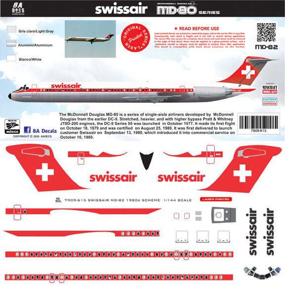 8A-615-Swissair-McDD-MD80-Instructions-and-Decal-812-W